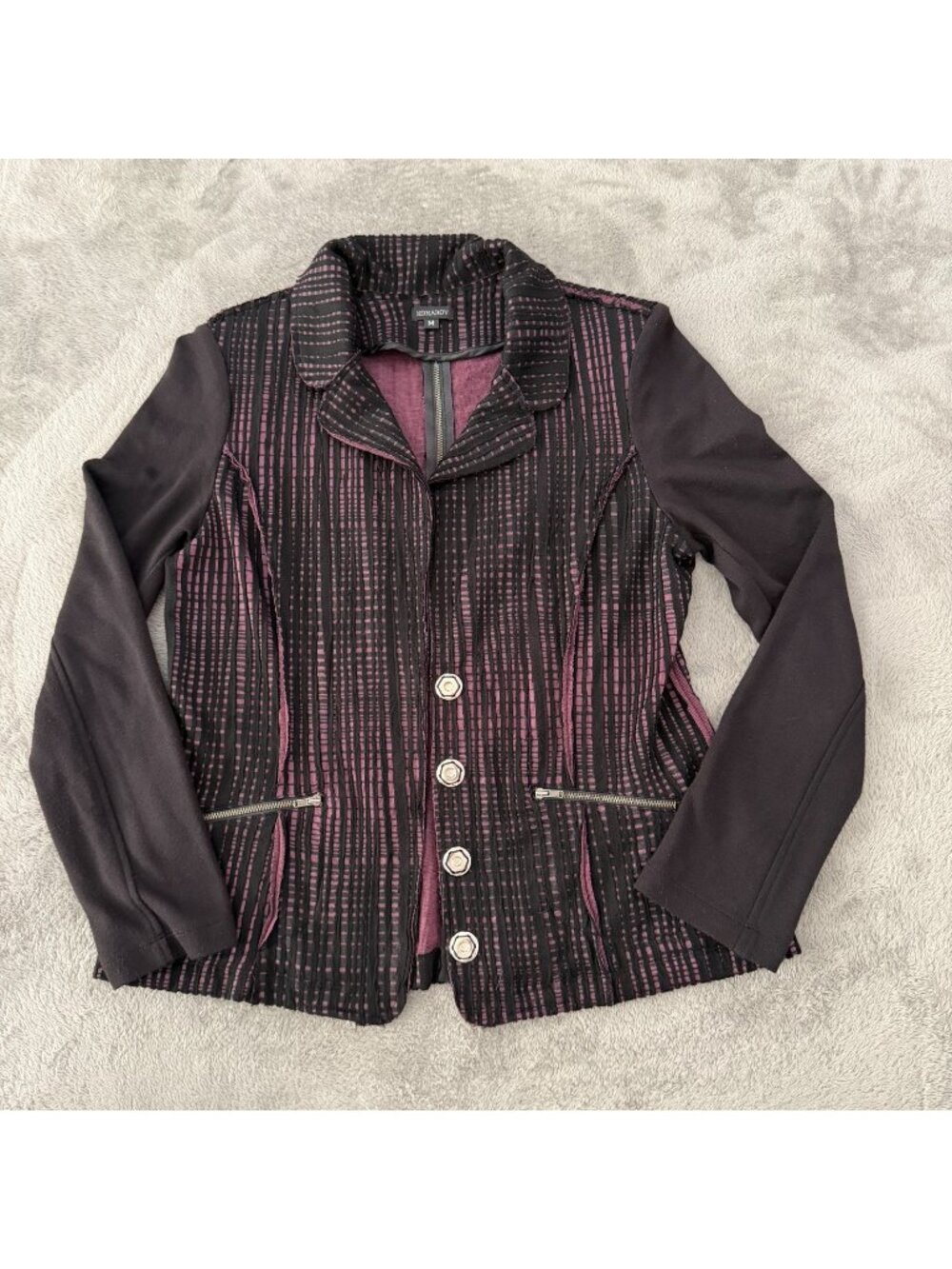Komarov Black Purple Artsy Jacket Blazer Womens MEDIUM